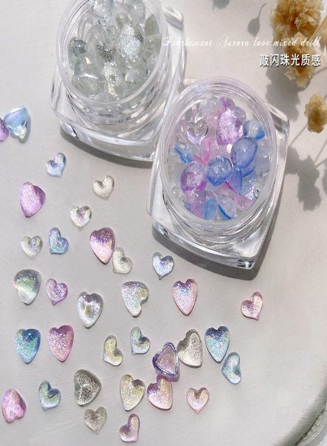 BASEMMAHER 2 Jars Heart Nail Art Charms, Mixed Size Crystal Jewelry 3D Shiny Aurora Love Hearts Nails Gems Rhinestones for Women Valentine's Day Acrylic Nail Decoration Supplies, Craft DIY Accessories - Image 2